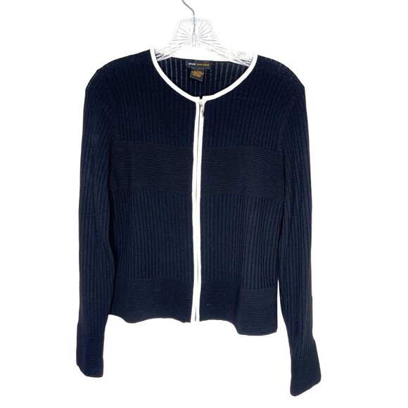 Grace Dane Lewis Large  Black/White Fine Knit Top Trim Zipper Front  86L - Picture 1 of 8